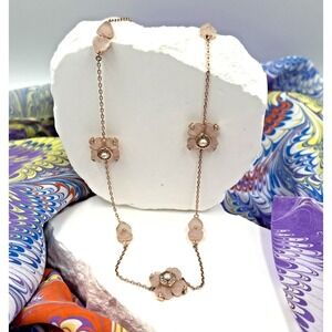 Kate Spade Pink Flower Rose Quartz Necklace Rose Gold Tone Faux Pearl 20"